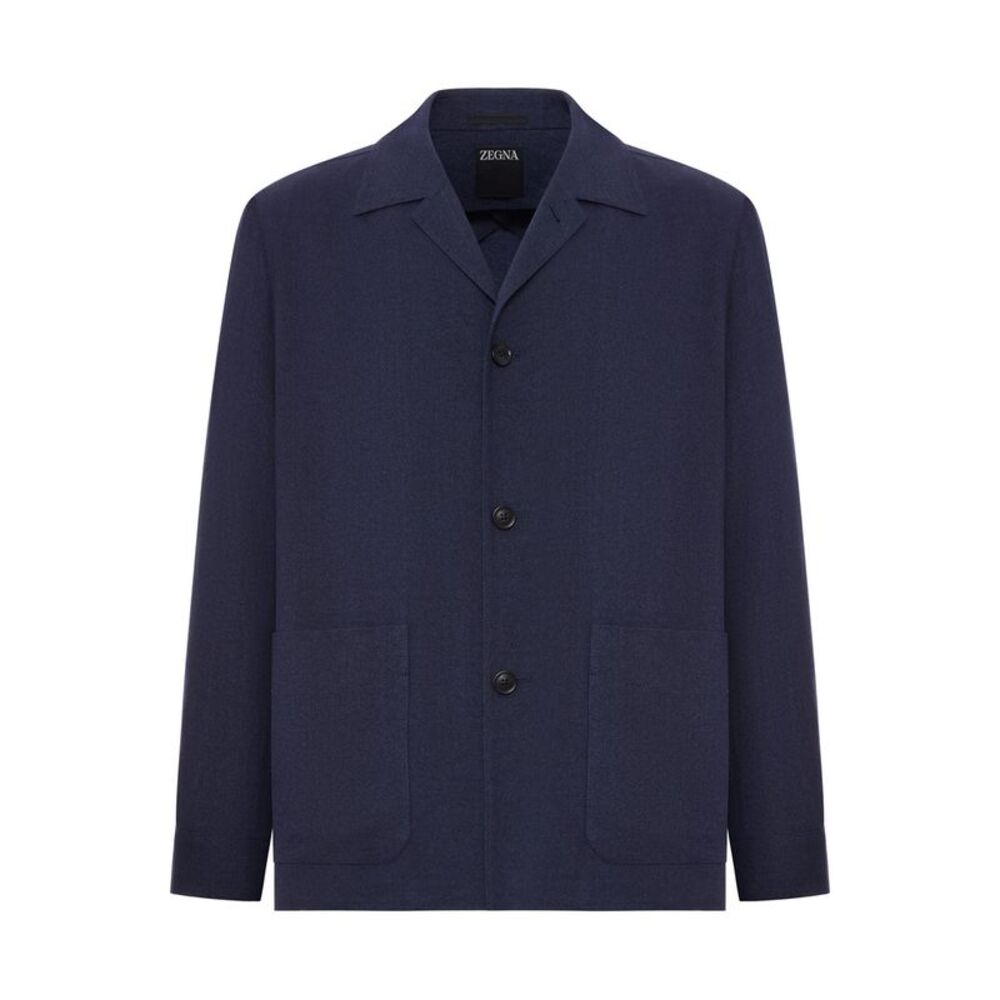 Zegna Men Wool And Linen Mix Jacket With Patched Pockets